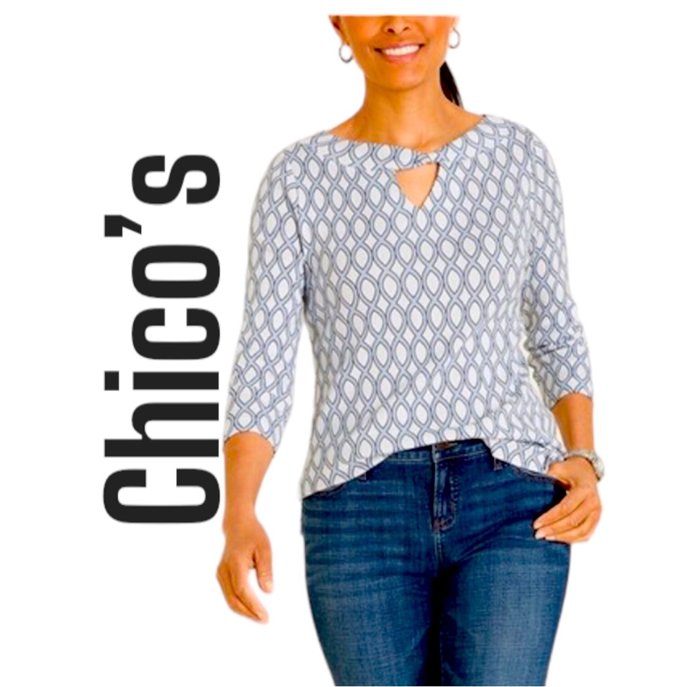 Chico’s Convertible Supima Cotton Geometric Twist-Neck Tee Sz 4/Small